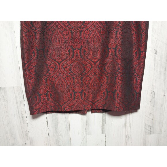 Y2K Worthington Women Skirt Size 16 Red Paisley Demask Classic Straight Pencil - Picture 3 of 5